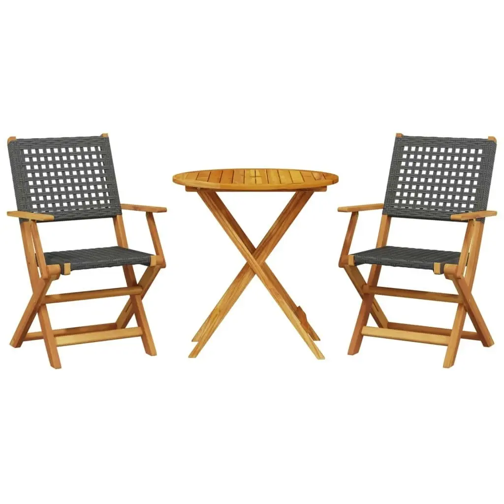 3 Piece Bistro Set Black Poly Rattan and Solid Wood 3281850