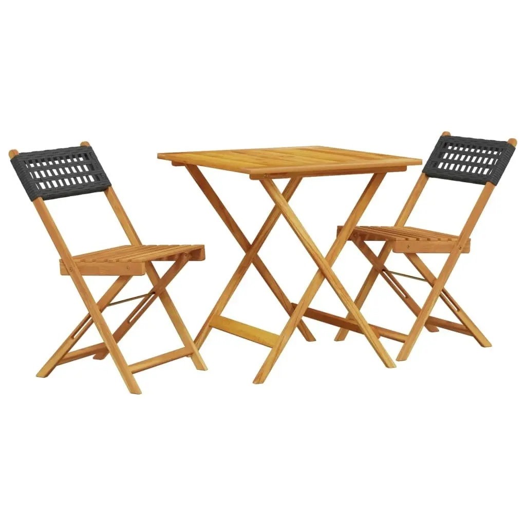 3 Piece Bistro Set Black Poly Rattan and Solid Wood 3281862