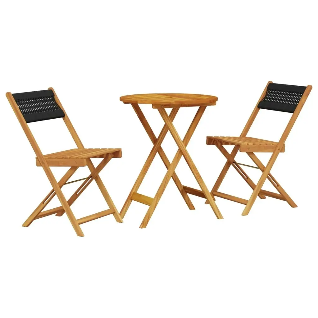 3 Piece Bistro Set Black Polypropylene and Solid Wood 3281745