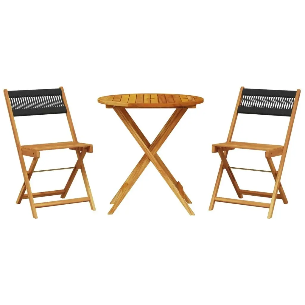 3 Piece Bistro Set Black Polypropylene and Solid Wood 3281841