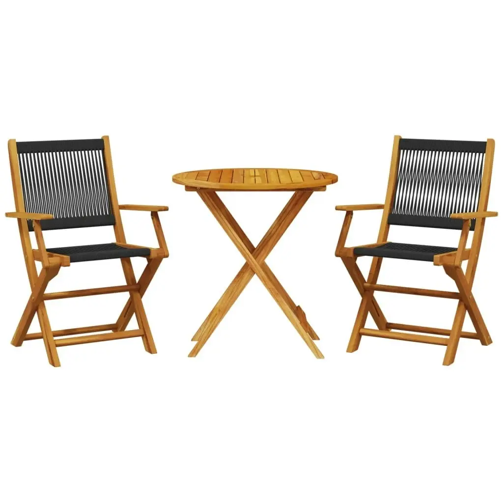 3 Piece Bistro Set Black Polypropylene and Solid Wood 3281853