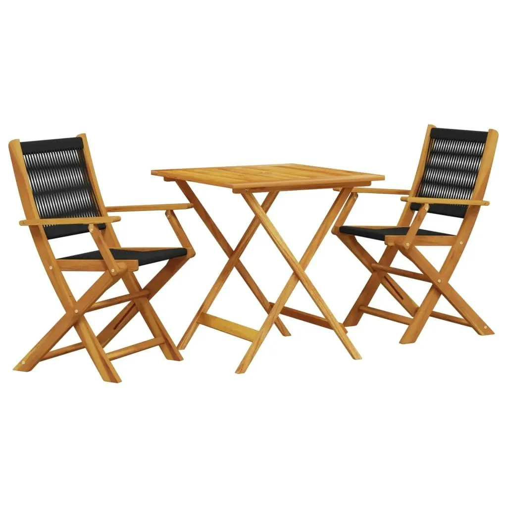 3 Piece Bistro Set Black Polypropylene and Solid Wood 3281877