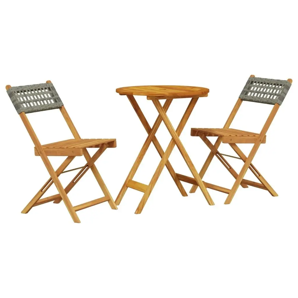 3 Piece Bistro Set Grey Poly Rattan and Solid Wood 3281743