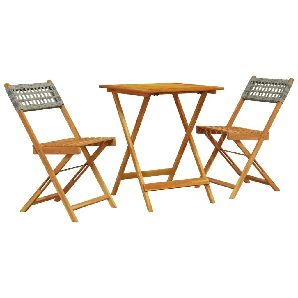 3 Piece Bistro Set Grey Poly Rattan and Solid Wood 3281755