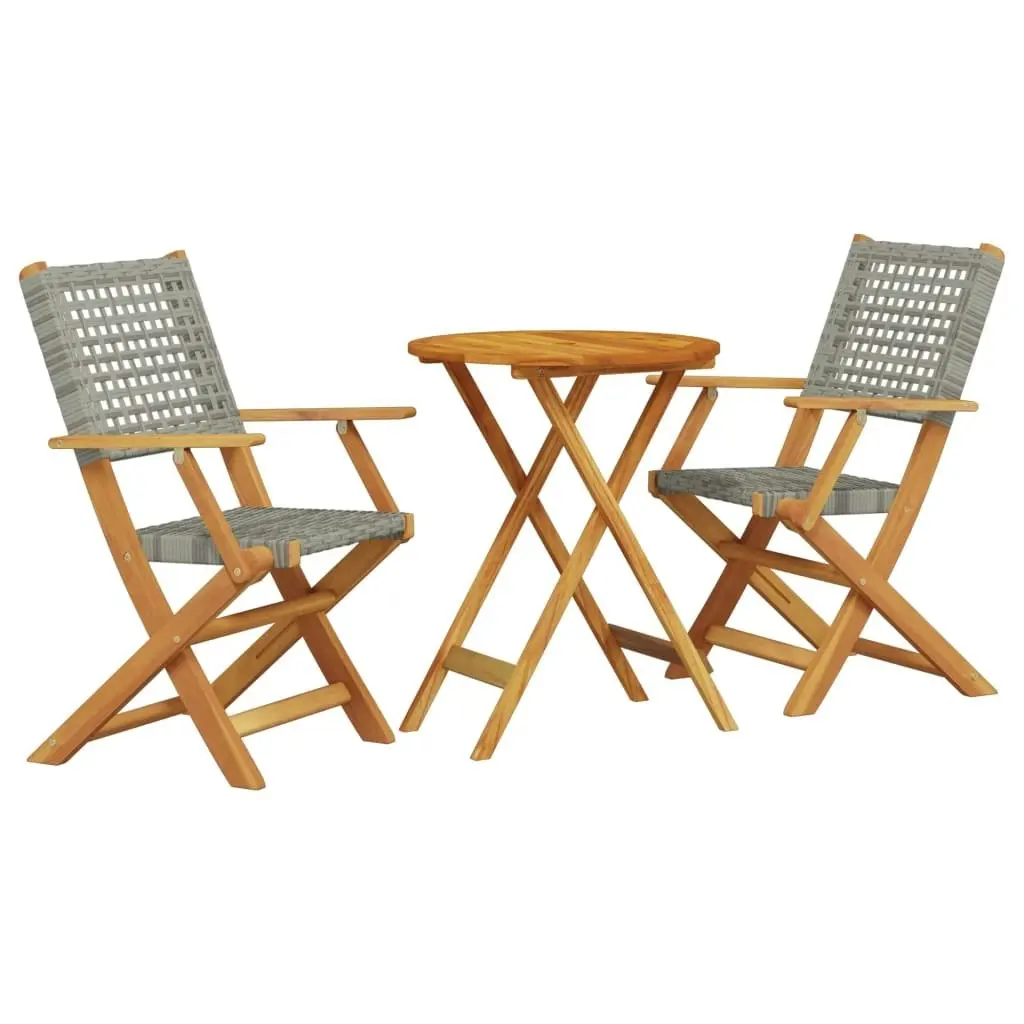 3 Piece Bistro Set Grey Poly Rattan and Solid Wood 3281791