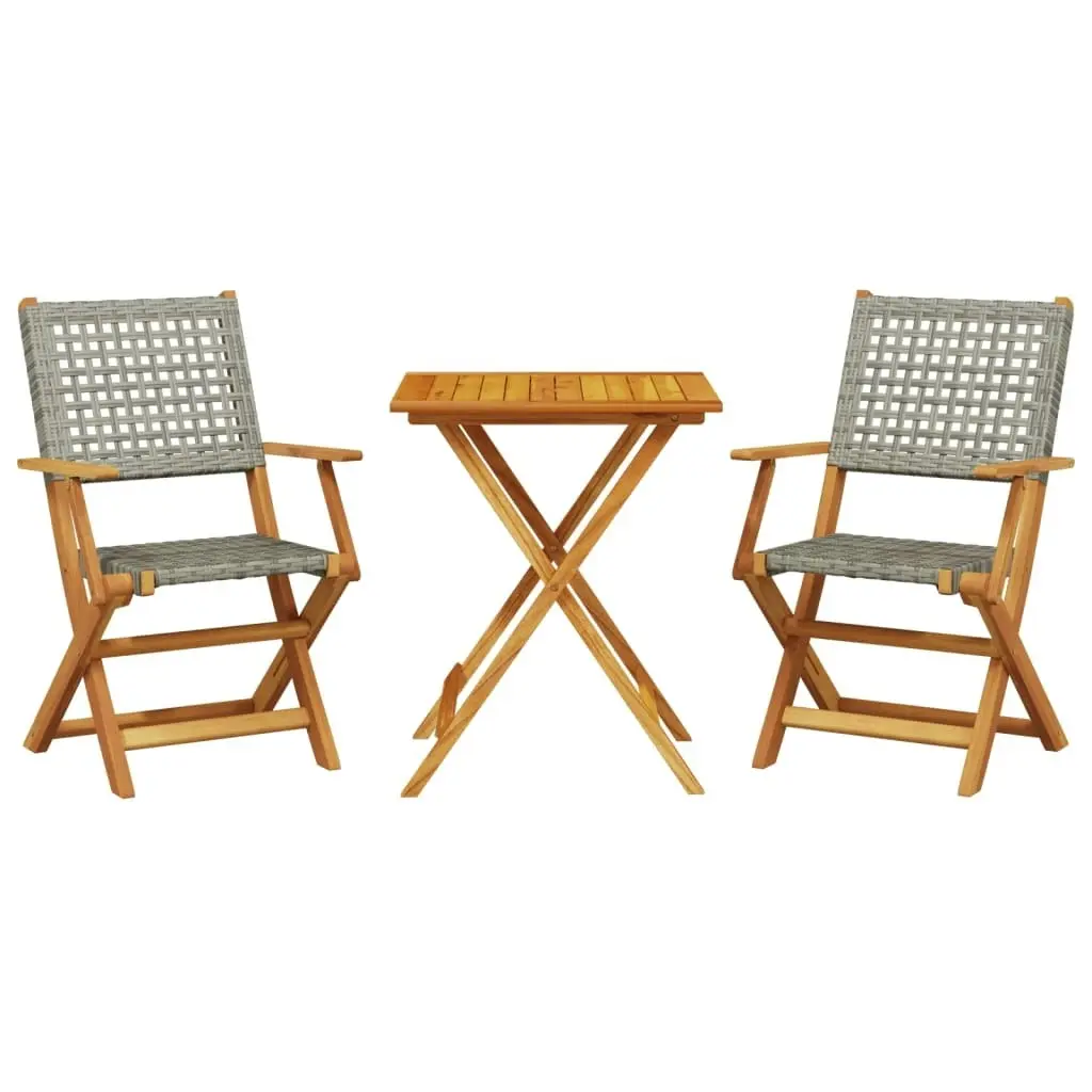 3 Piece Bistro Set Grey Poly Rattan and Solid Wood 3281803