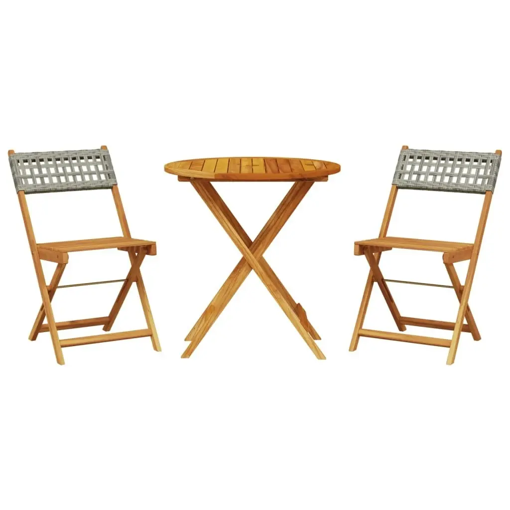 3 Piece Bistro Set Grey Poly Rattan and Solid Wood 3281839