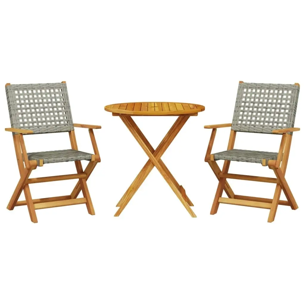 3 Piece Bistro Set Grey Poly Rattan and Solid Wood 3281851