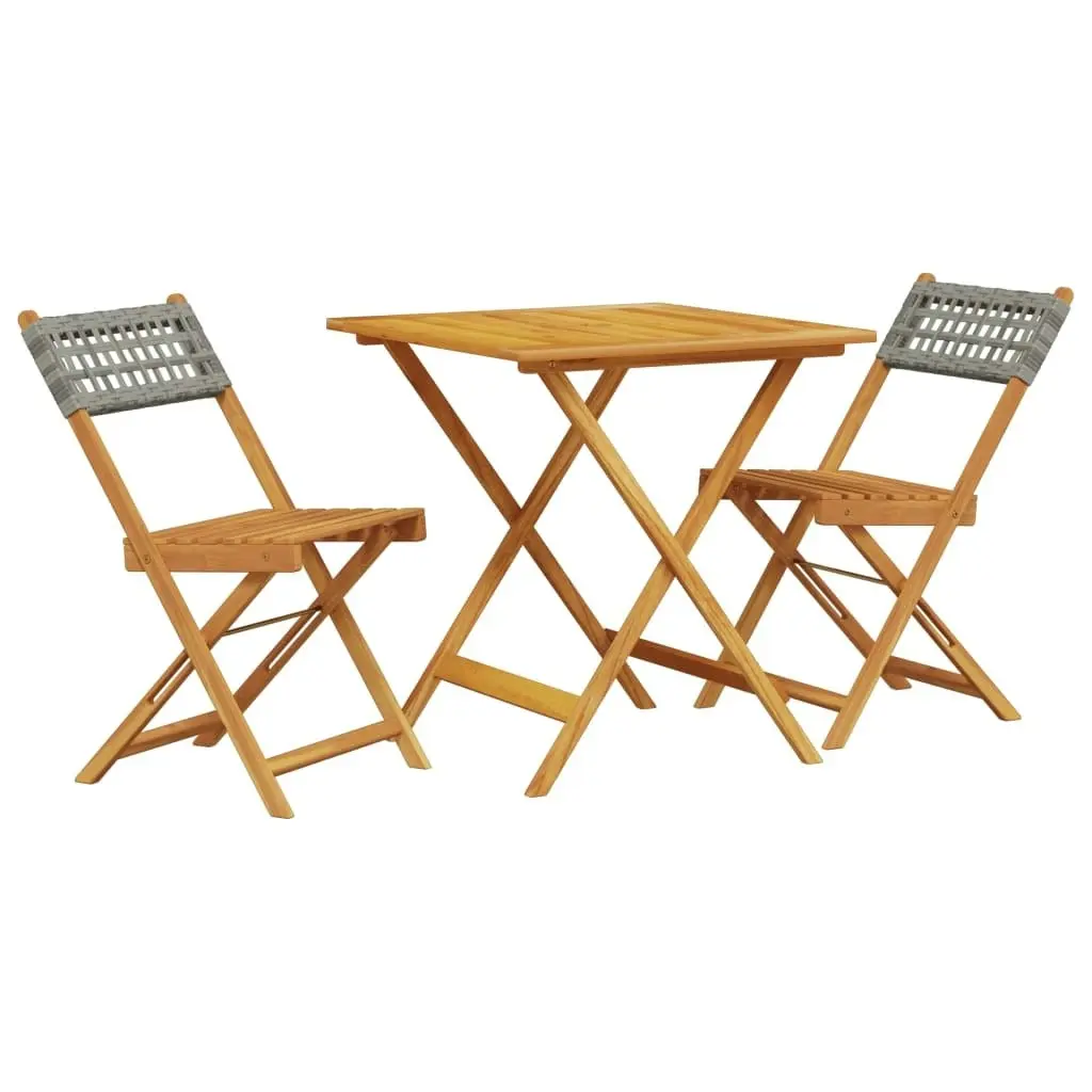 3 Piece Bistro Set Grey Poly Rattan and Solid Wood 3281863