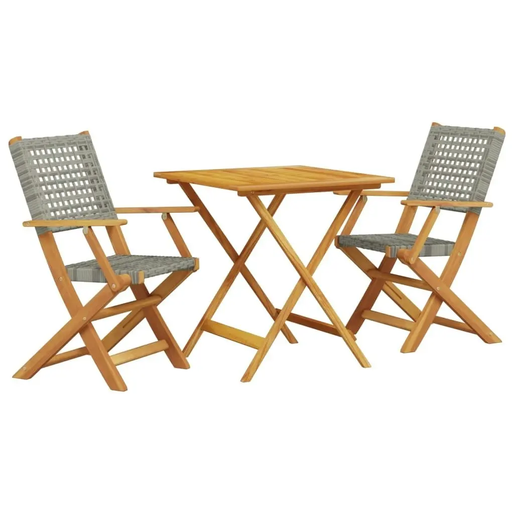 3 Piece Bistro Set Grey Poly Rattan and Solid Wood 3281875