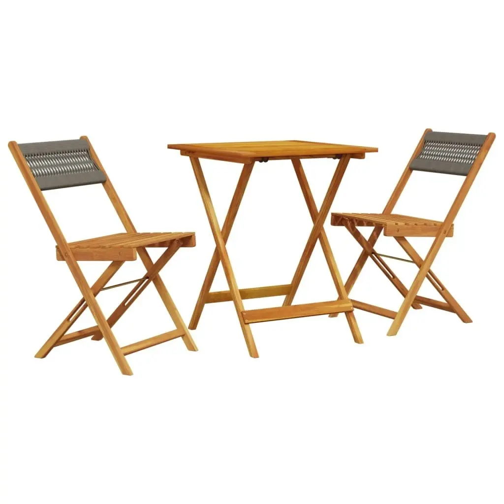 3 Piece Bistro Set Grey Polypropylene and Solid Wood 3281758