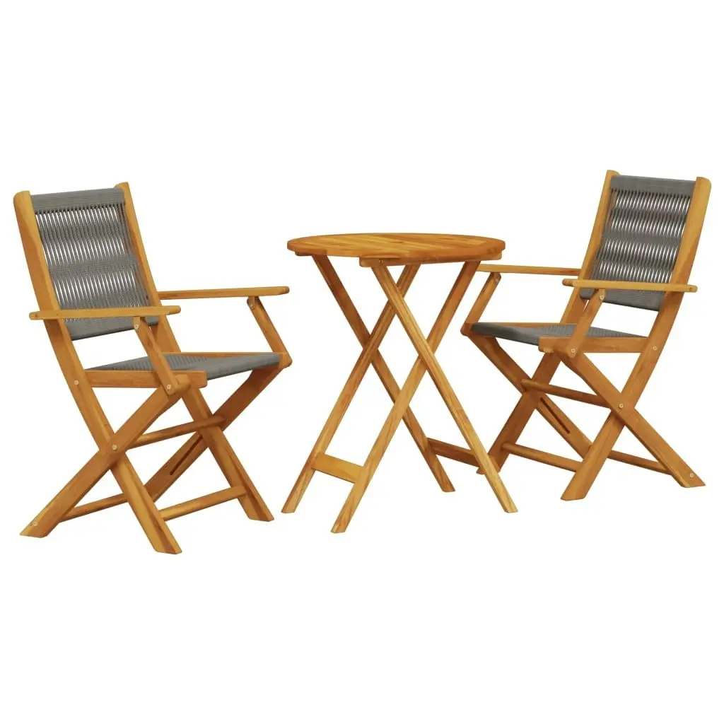 3 Piece Bistro Set Grey Polypropylene and Solid Wood 3281794