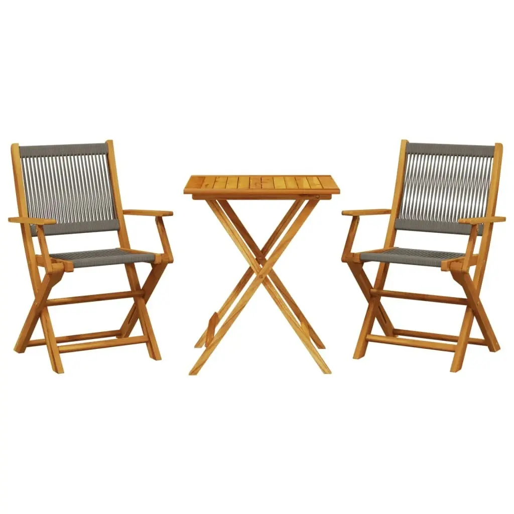 3 Piece Bistro Set Grey Polypropylene and Solid Wood 3281806