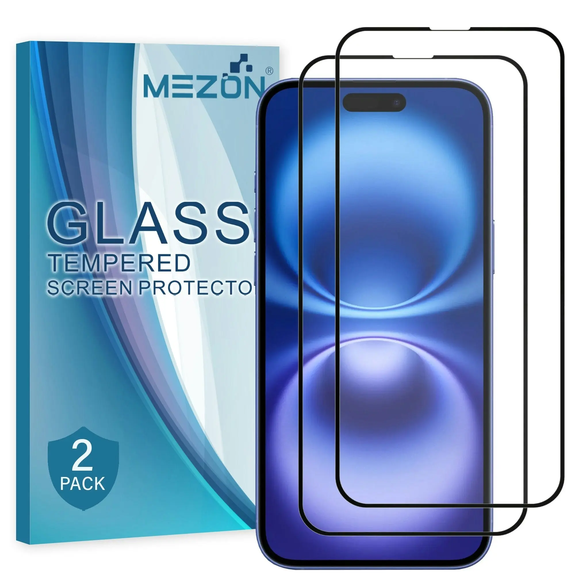 [2 Pack] MEZON Full Coverage Tempered Glass for iPhone 16 (6.1") Crystal Clear Premium 9H HD Screen Protectors