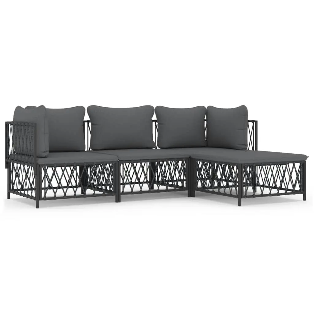 4 Piece Garden Lounge Set with Cushions Anthracite Steel 3186861