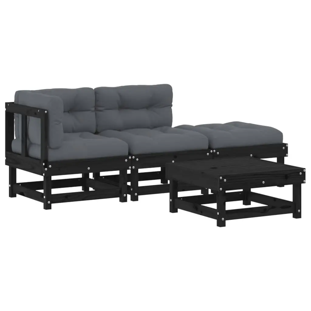 4 Piece Garden Lounge Set with Cushions Black Solid Wood 3186015