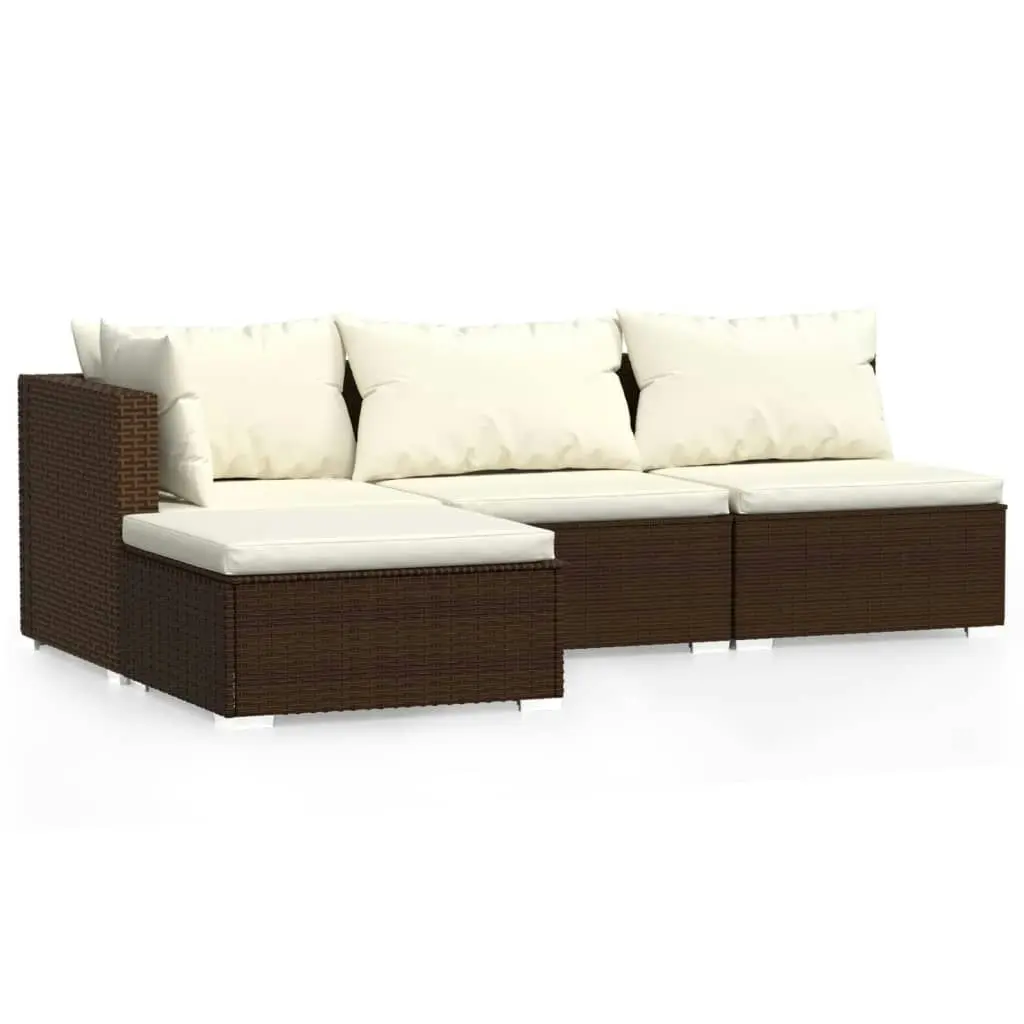 4 Piece Garden Lounge Set with Cushions Brown Poly Rattan 317501