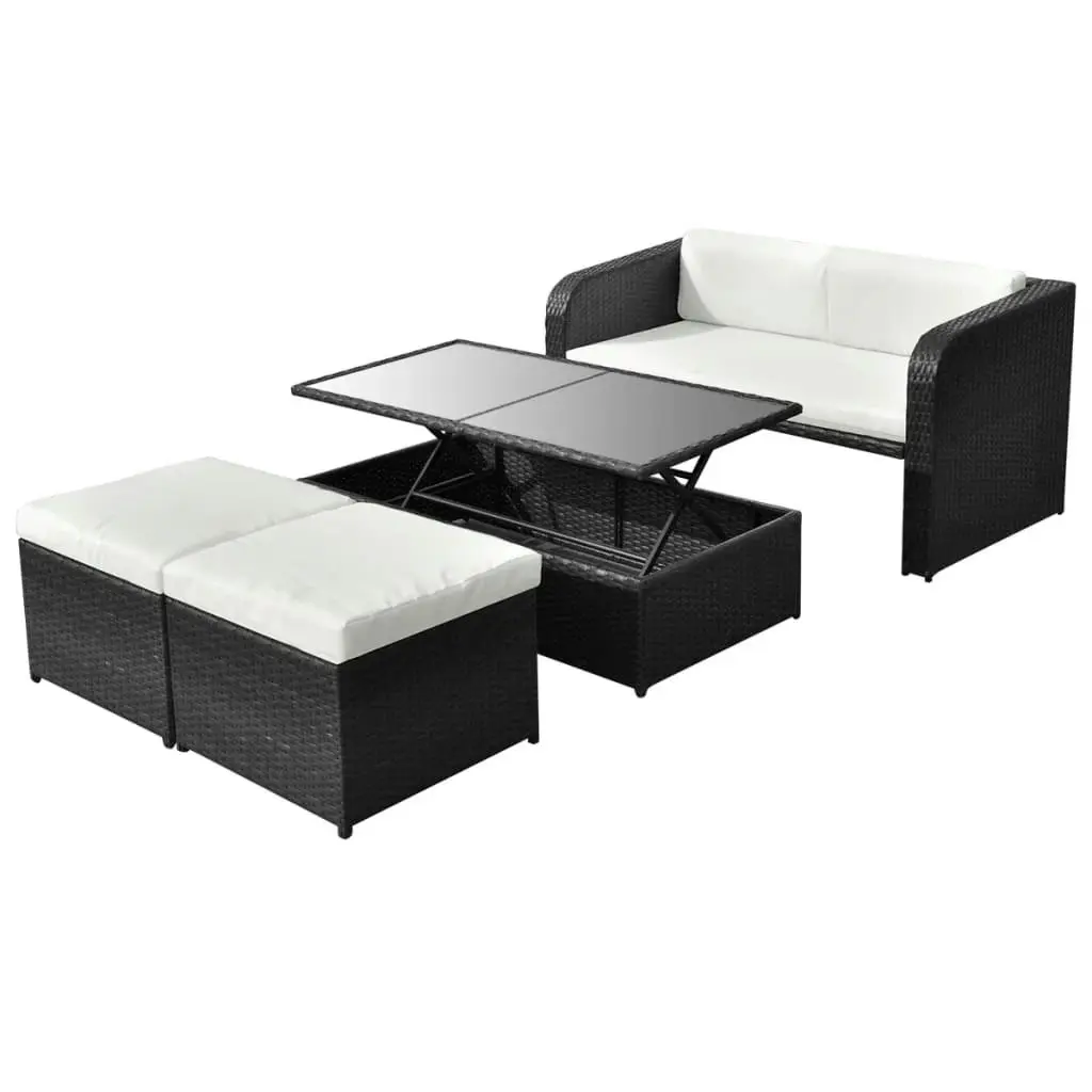 4 Piece Garden Lounge Set with Cushions Poly Rattan Black 42481