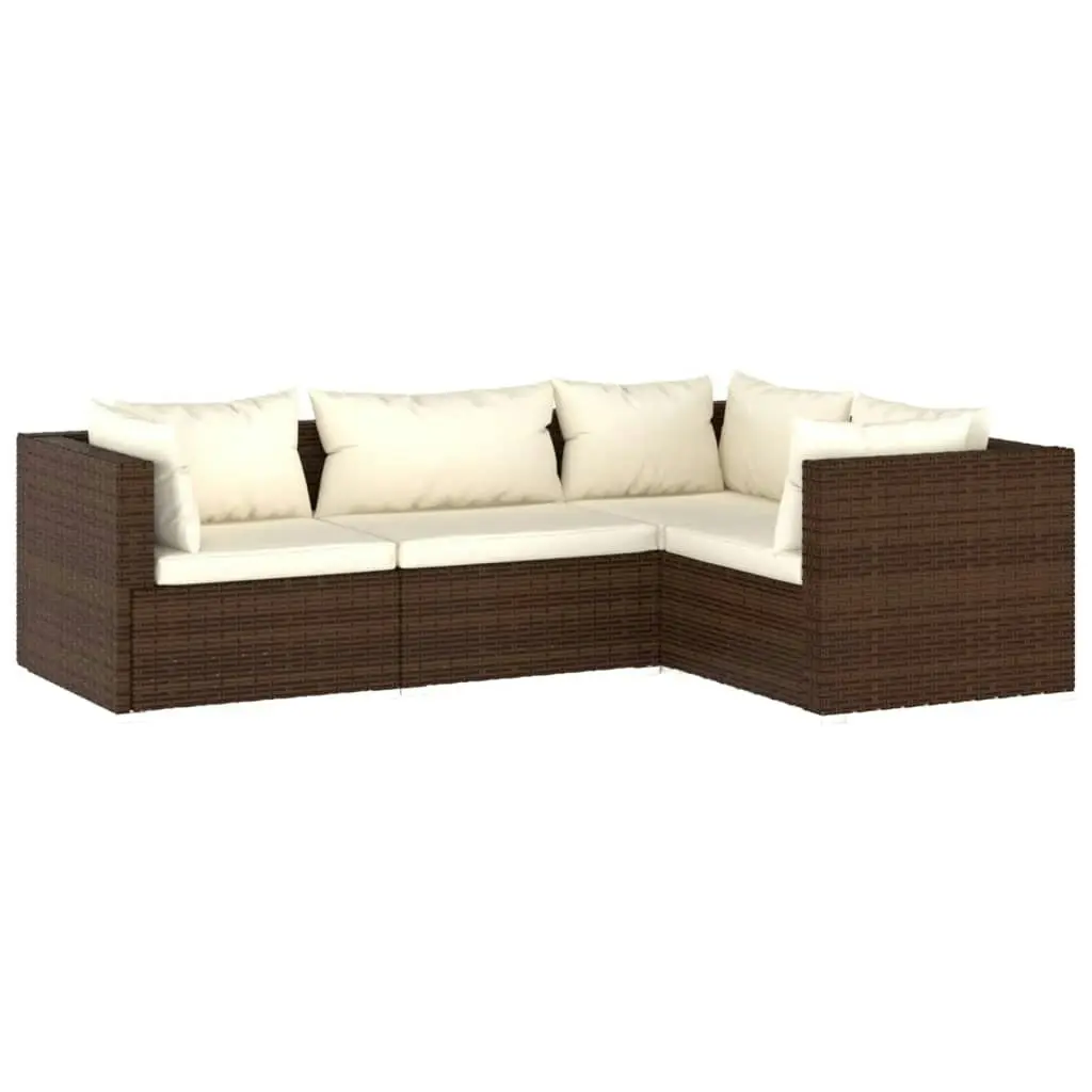 4 Piece Garden Lounge Set with Cushions Poly Rattan Brown 3101674