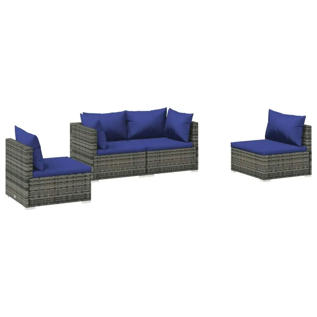 4 Piece Garden Lounge Set with Cushions Poly Rattan Grey 3102174