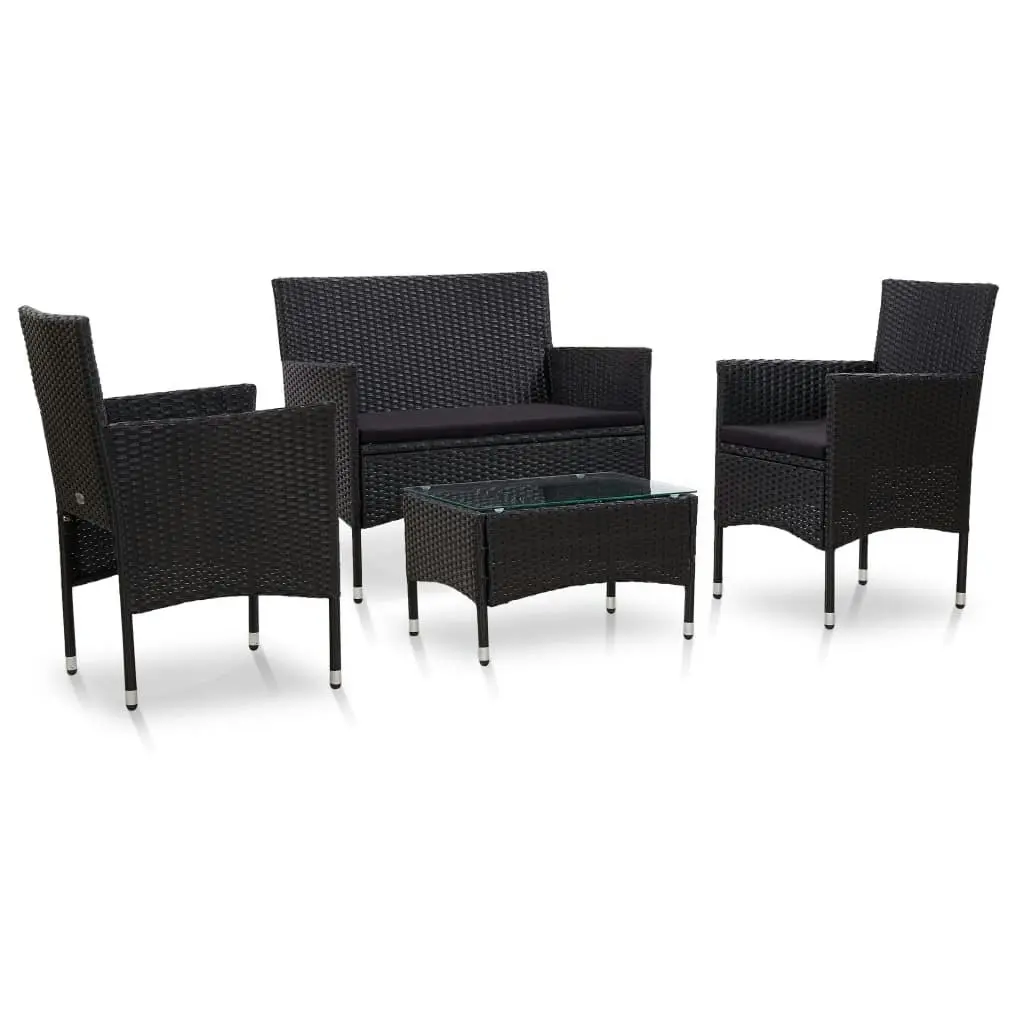 4 Piece Garden Lounge Set with Cushions Poly Rattan Black 45813