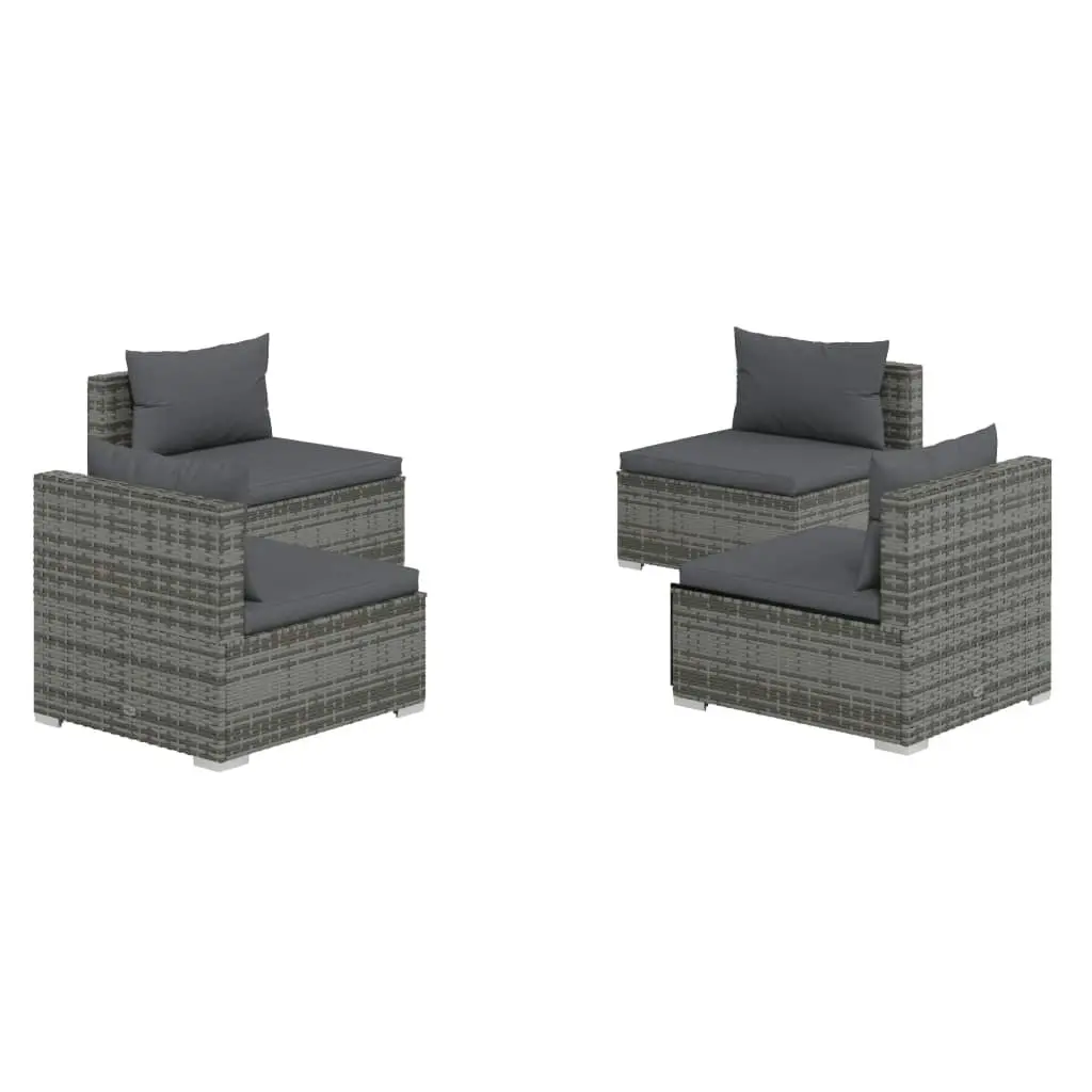 4 Piece Garden Lounge Set with Cushions Poly Rattan Grey 3101533