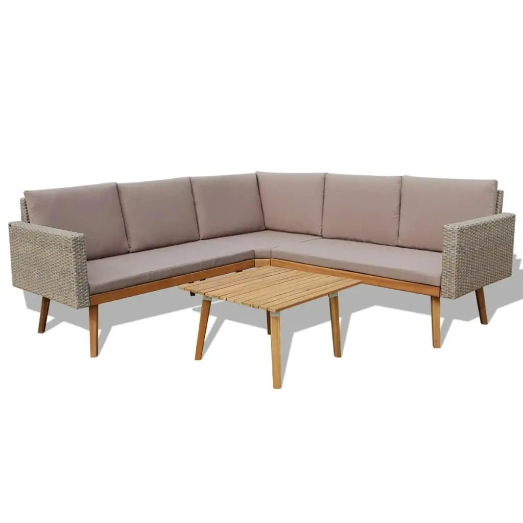 4 Piece Garden Lounge Set with Cushions Poly Rattan Grey 43133