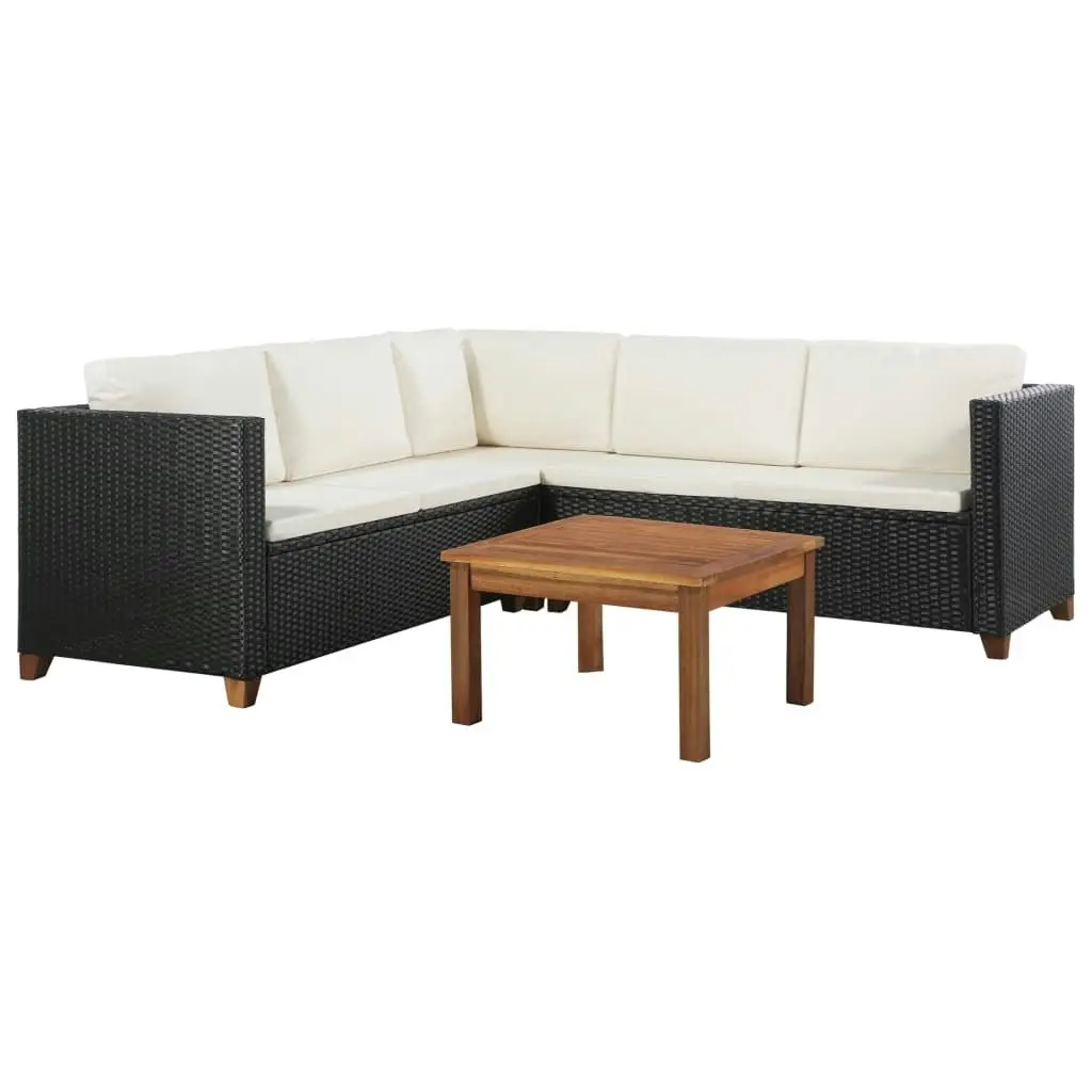 4 Piece Garden Lounge Set with Cushions Poly Rattan Black 44107