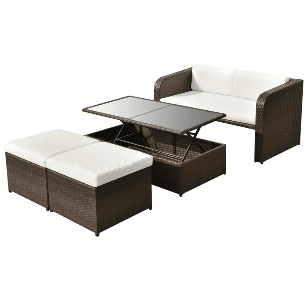 4 Piece Garden Lounge Set with Cushions Poly Rattan Brown 42480