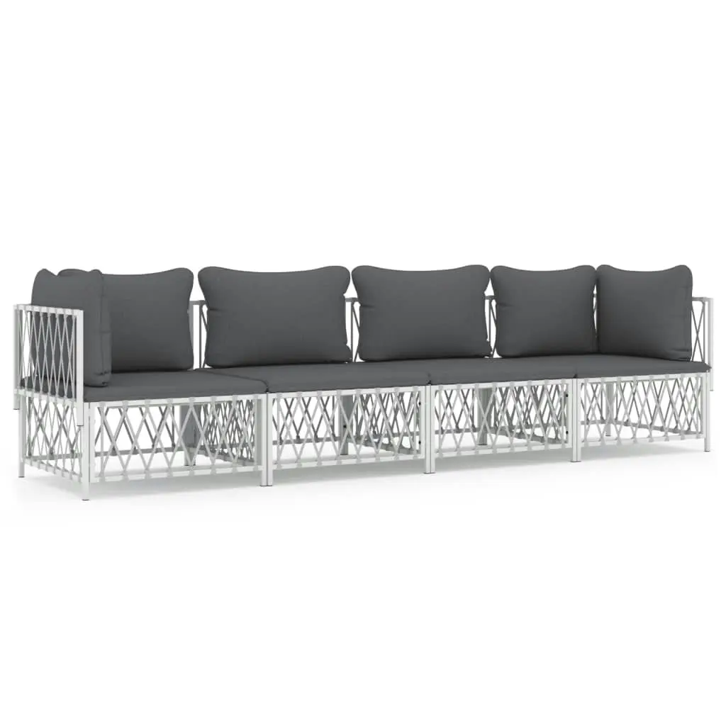 4 Piece Garden Lounge Set with Cushions White Steel 3186820