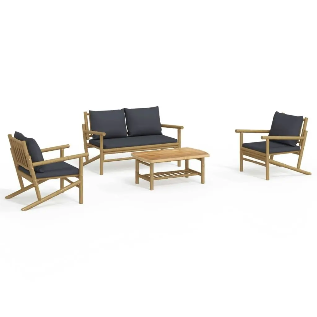 4 Piece Garden Lounge Set with Dark Grey Cushions Bamboo 3156470