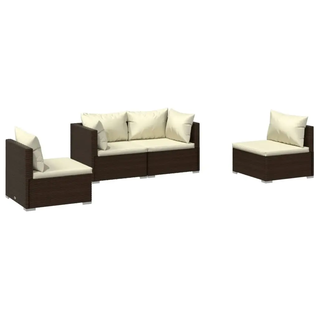 4 Piece Garden Lounge Set with Cushions Poly Rattan Brown 3102170