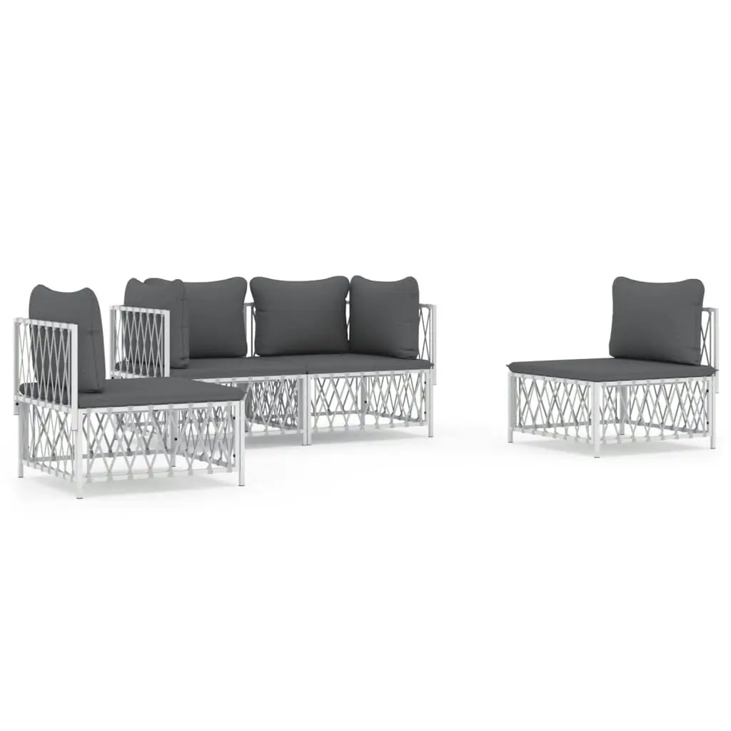 4 Piece Garden Lounge Set with Cushions White Steel 3186834