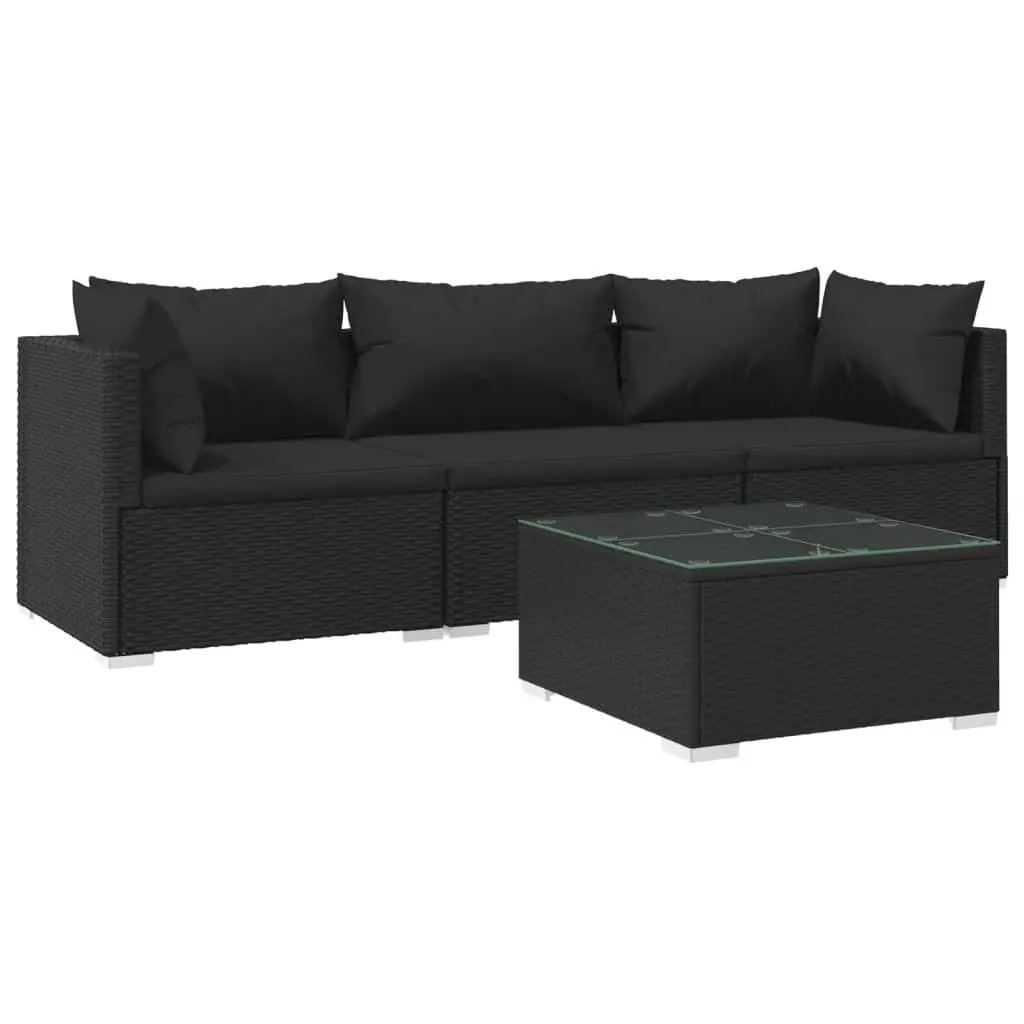 4 Piece Garden Lounge Set with Cushions Poly Rattan Black 3101416