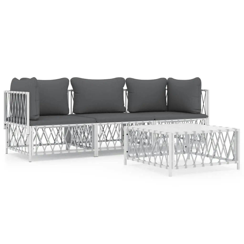 4 Piece Garden Lounge Set with Cushions White Steel 3186818