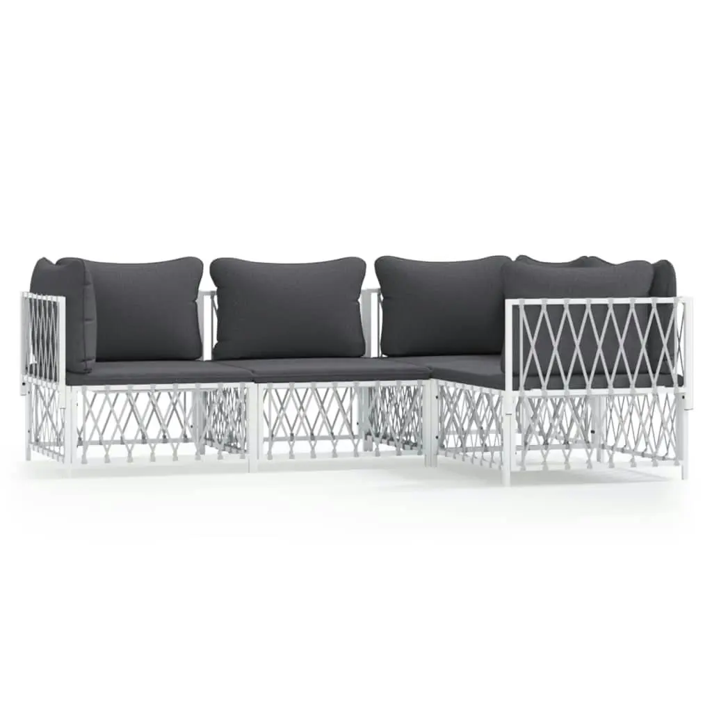 4 Piece Garden Lounge Set with Cushions White Steel 3186868