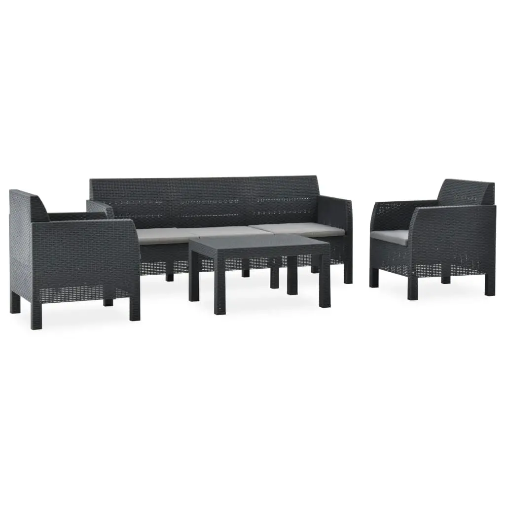 4 Piece Garden Lounge Set with Cushions PP Rattan Anthracite 3067235