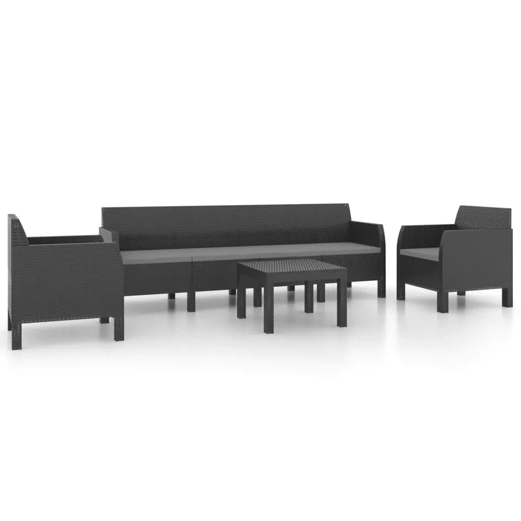 4 Piece Garden Lounge Set with Cushions PP Rattan Anthracite 3079676