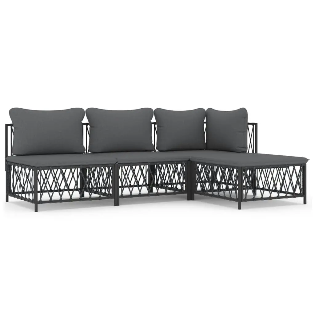 4 Piece Garden Lounge Set with Cushions Anthracite Steel 3186853