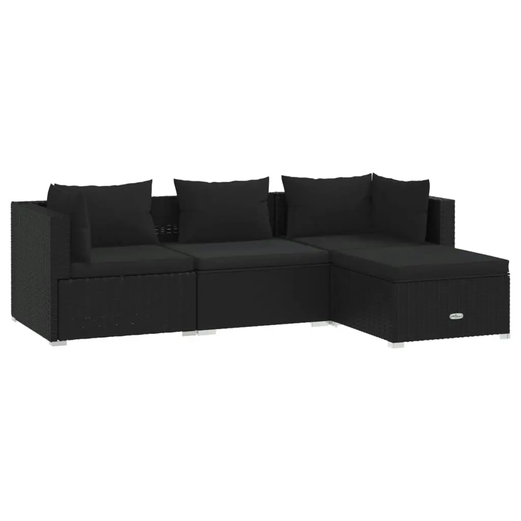 4 Piece Garden Lounge Set with Cushions Poly Rattan Black 3101640