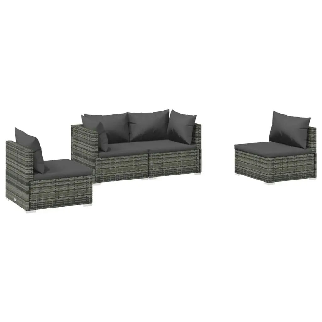 4 Piece Garden Lounge Set with Cushions Poly Rattan Grey 3102173