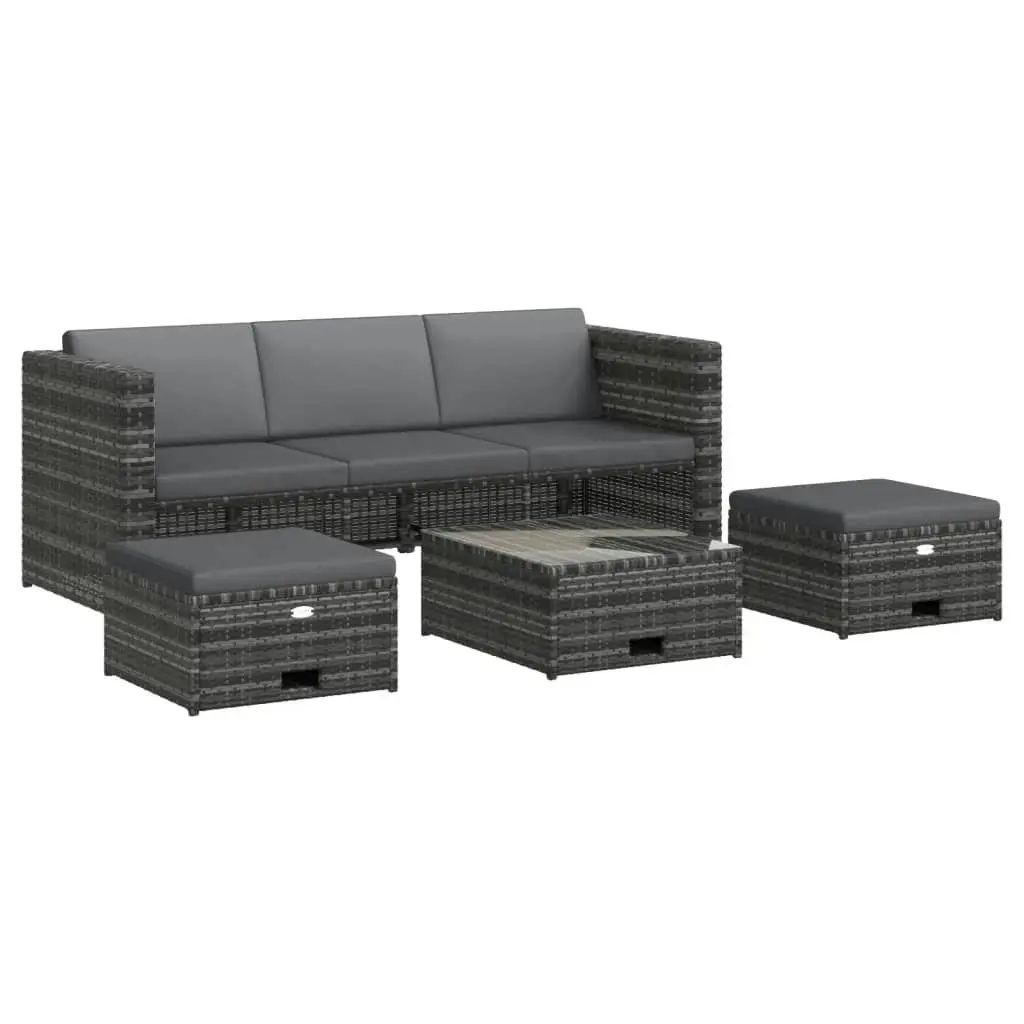 4 Piece Garden Lounge Set with Cushions Poly Rattan Grey 48145