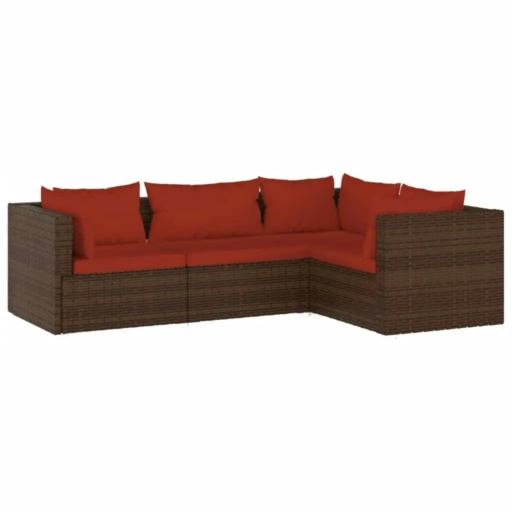 4 Piece Garden Lounge Set with Cushions Poly Rattan Brown 3101675