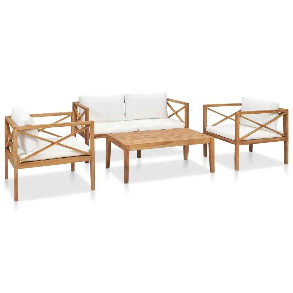 4 Piece Garden Lounge Set with Cushions Solid Teak Wood 3054662