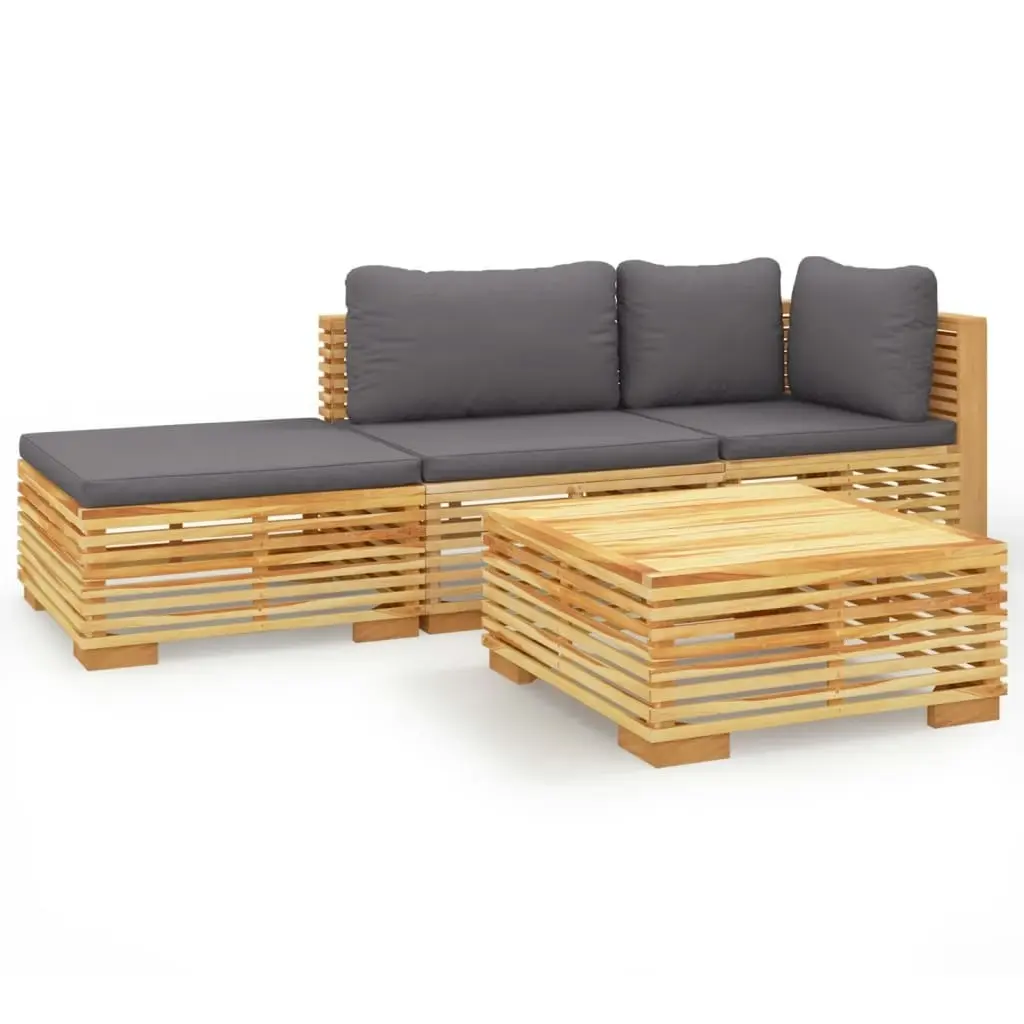 4 Piece Garden Lounge Set with Cushions Solid Wood Teak 3100912