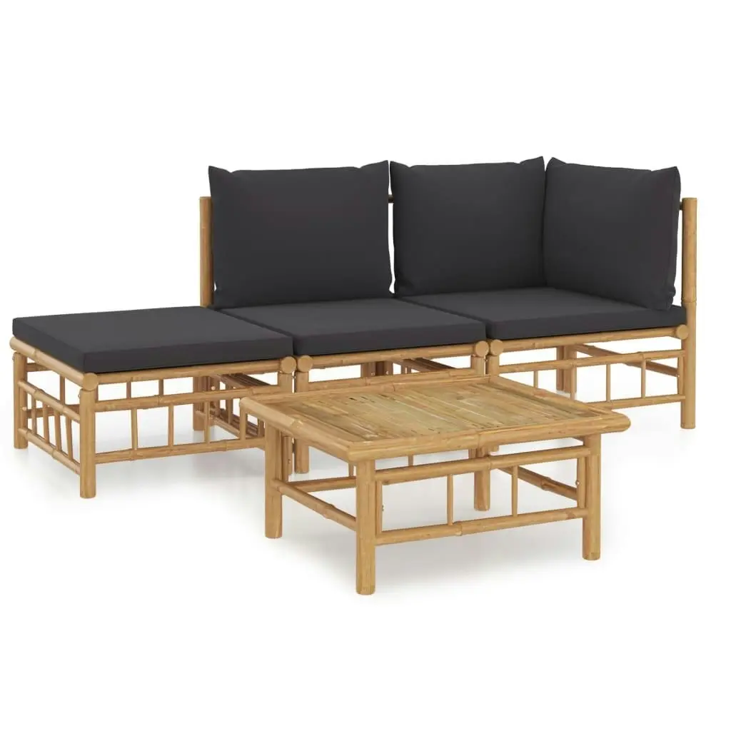 4 Piece Garden Lounge Set with Dark Grey Cushions  Bamboo 3155208