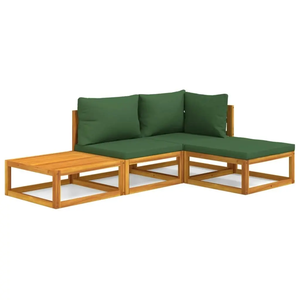 4 Piece Garden Lounge Set with Green Cushions Solid Wood 3155308