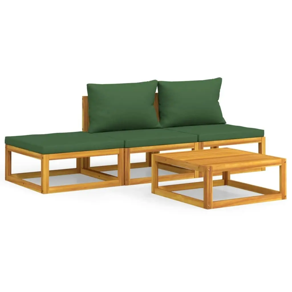 4 Piece Garden Lounge Set with Green Cushions Solid Wood 3155334