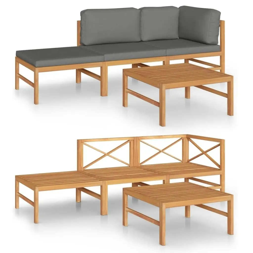 4 Piece Garden Lounge Set with Grey Cushions Solid Teak Wood 3087251