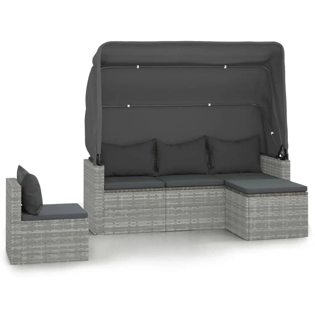 4 Piece Garden Sofa Set with Cushions Grey Poly Rattan 3186649